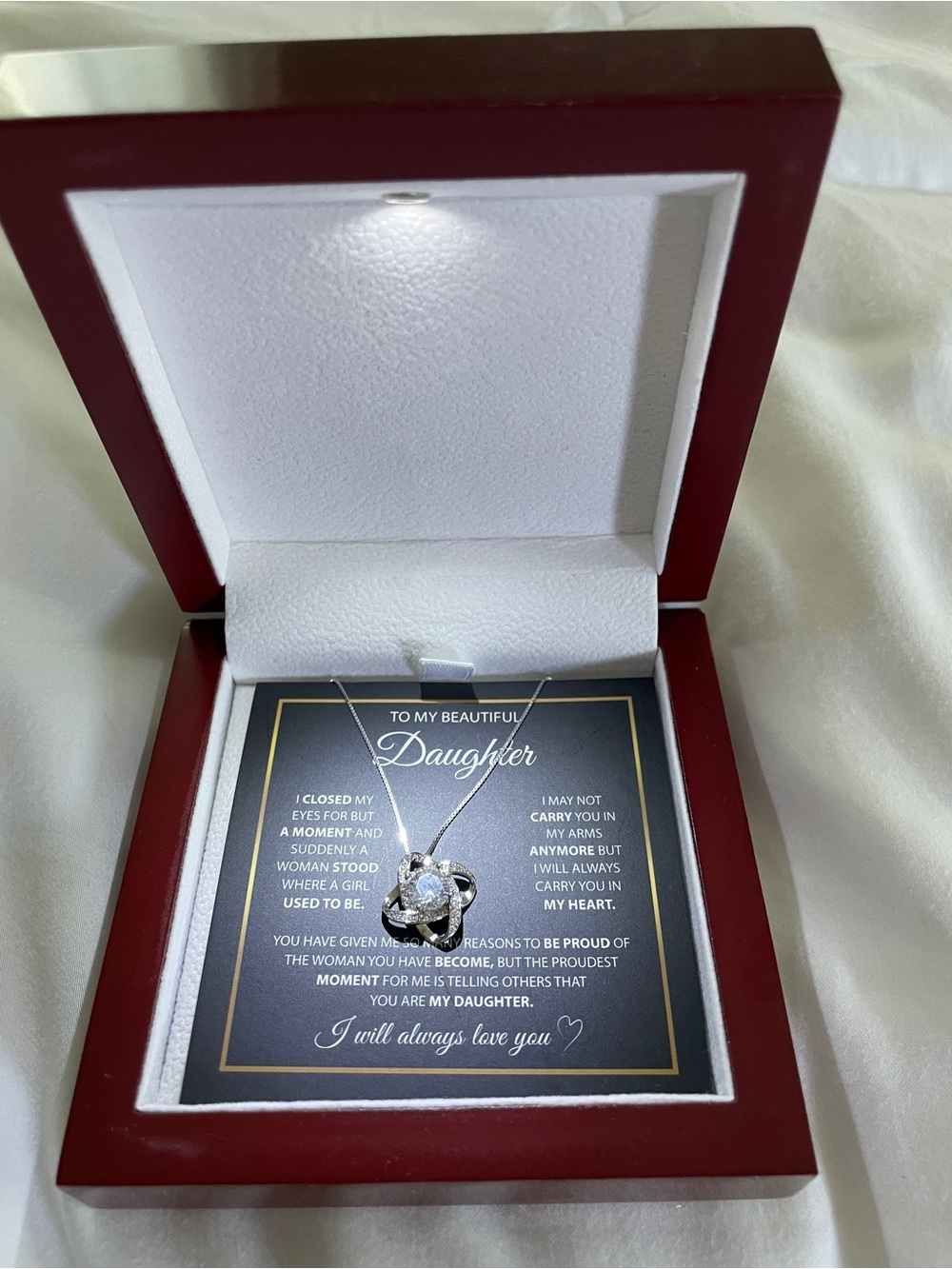 Silver Crystal Pendant Necklace - Daughter Gift